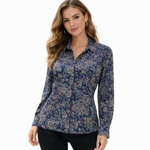 David Brooks Vintage Blue Paisley Button-up Long Sleeve Shirt Womens Size 8